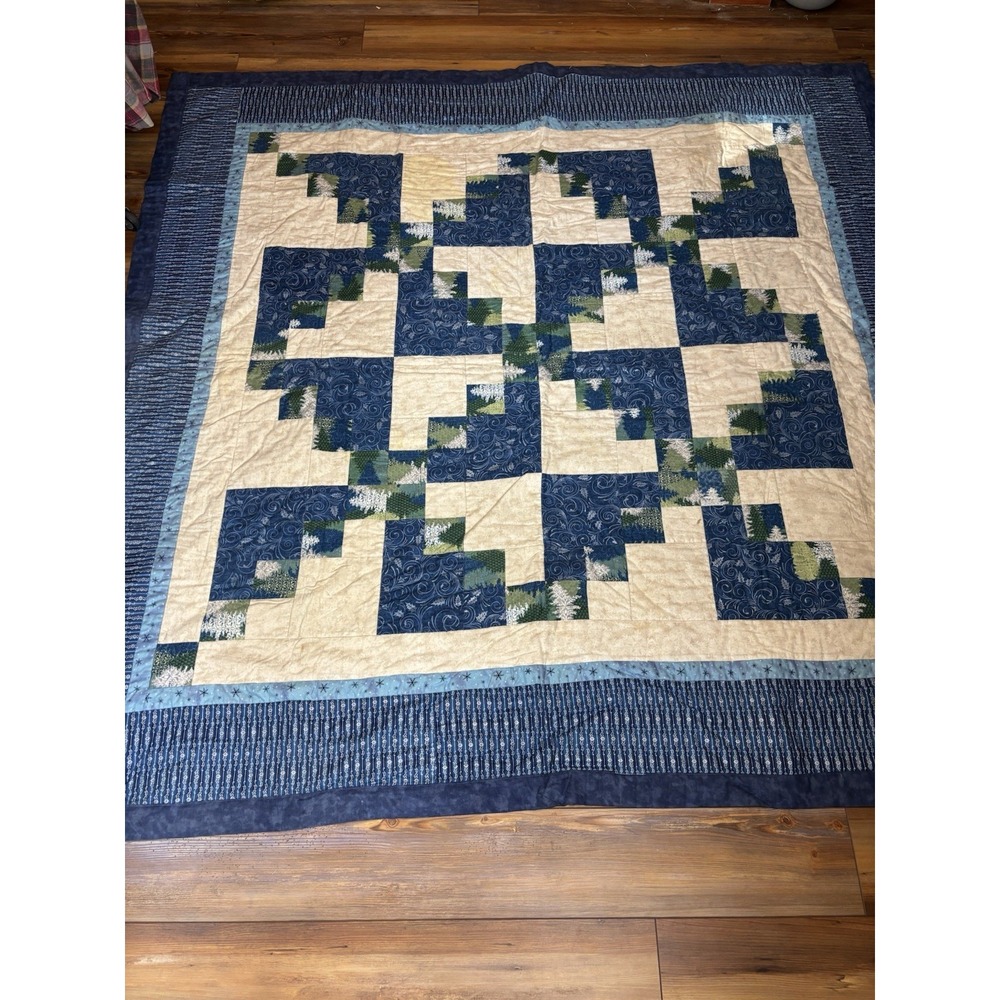 HANDMADE Winter Quilt COVERLET 67x68 Missing Link Reverses To Snowman Machine